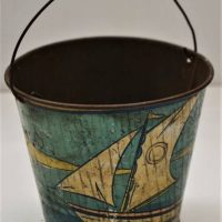 C1920 Small Pail sand bucket tin with beach scene by J Marsh and Sons Melbourne - Sold for $62 - 2018