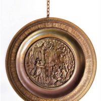 Cast iron Replica Elkington plaque  charger depicting Rome with festive scene and Trajans Column in the background - Sold for $124 - 2018