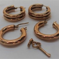 Group lot 9ct ygold jewellery - 2 x pair hoop earrings & key charm - TW 57 grms - Sold for $112 - 2018