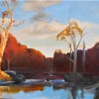 Large Framed RONALD ELLIOT BULL ( 1942 - 1979 ) Oil on Canvas - AUTUMN ON THE RIVER - Signed lower right - 75x96cm - Sold for $522 - 2018