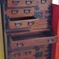 Pair - Vintage style oriental Bedside Cabinets - Large & small Drawers, small lockable section, all metal Banding & Handles, lovely Grain - Sold for $112 - 2018