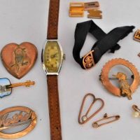 Small lot - Vintage jewellery, etc - Gold Scraps, Rolled Gold KOOKABURRA brooches, small Cocktail watch w MOP Face, etc - Sold for $43 - 2018