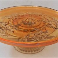 Vintage Australian marigold Carnival Glass COMPORT - BUTERFLY BUSH & XMAS BELLS pattern - 195cm Diam - Sold for $37 - 2018