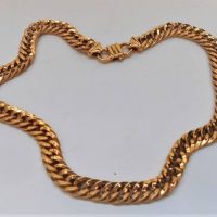 Wide 9ct ygold flat curb link gold necklace - 42cms L TW289 grms - Sold for $522 - 2018