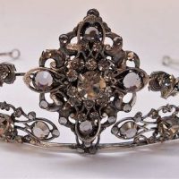 c1910 white metal filigree Tiara set with clear paste stones - Sold for $199 - 2018