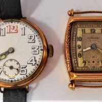 2 x 1920s mens Watches - Military Style Watch with Radium hands and watch with 9 ct case - Sold for $62 - 2018