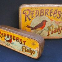 2 x Vintage Ogden's REDBREAST Flake Tobacco Tins - Different sizes, both in Good Cond w Decorative Coloured Lids & Undersides - Sold for $81 - 2018