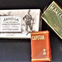 3 x Packets Vintage UNOPENED TOBACCO & Cigarettes - ABDULLA 50 Egyptian Cigarettes in TIN w original Paper Wrapping, Havelock Flake Cut in Green Card  - Sold for $35 - 2018