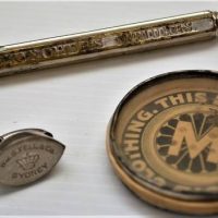 3 x Pieces - Vintage Australian Advertising - Miniature metal IRON shaped Fob for Wm S FELL & CO Sydney, Wischers Manures Tasmania covered pencil + M  - Sold for $50 - 2018