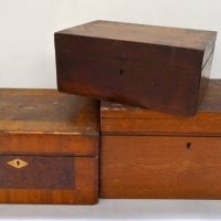 3 x vintage wooden boxes incl jewellery box, etc - Sold for $37 - 2018