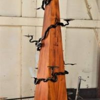 Large Pyramid Candles stand with wrought iron branch with flower finial - Sold for $50 - 2018