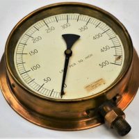 Vintage Brass Pressure Gauge 0-500 Lbs per Sq Inch - worn Melbourne made makers mark to front - Sold for $31 - 2018