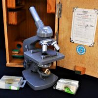 Vintage boxed wooden Japanese Microscope by Shimadzu Kalnew - Sold for $56 - 2018