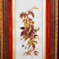 2 x pieces art incl Hand painted 1909 gum leaves on white glass by E Arnold and vintage style 'Boston Hertford' sign - Sold for $75 - 2018