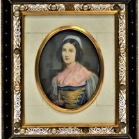 N Stieler 19th Century Miniature - Portrait of German beauty Helene Kreszenz Sedlmayr on Ivory in Oval Gilt filigree frame with pearl buttons, signed  - Sold for $397 - 2018