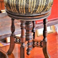Victorian Piano Stool - carved & Turned legs & base, Velvet Upholstered cushion - Sold for $31 - 2018