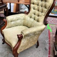 Victorians Gent's chair with pale green brocaid upholstery - Sold for $62 - 2018