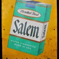 Vintage Metal USA Salem Cigarettes advertising sign - approx 35 x 20cms - Sold for $118 - 2018
