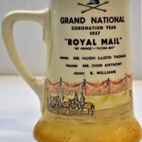 Vintage Royal Doulton ceramic stein - 'Grand National Royal Mail 1937 Coronation Year' - Sold for $37 - 2018