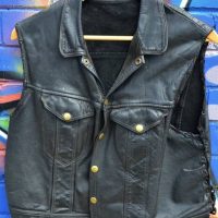 Vintage black leather 'Biker's' vest with strung sides, size med-lge - Sold for $50 - 2018