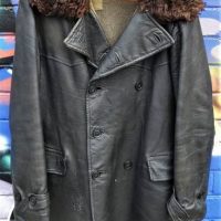 Vintage mid length black leather jacket with wool lining and faux fur collar, size med-lge - Sold for $68 - 2018