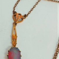 1930s Opal Doublet pendant necklace in gold lined mount - Sold for $112 - 2018