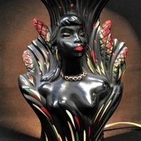 1960s Barsony Australian pottery lamp - Black Lady in a bush - with earrings- FL38 - Sold for $571 - 2018