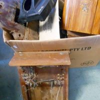 Box of telephone parts including Ericsson parts, wooden wall phone parts etc - Sold for $50 - 2018