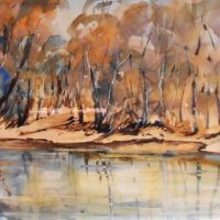 Framed CONNIE WALKER ( 1924 - 2013 ) Watercolour - A LAGOON, NARRANDERA - Signed & dated '78, lower right, further details verso - 26x365cm - Sold for $37 - 2018