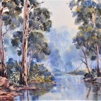 Framed JUDY HENSHAW ( 1936 - ) Oil on Canvas - RIVER SCENE - Signed lower left - 395x495cm - Sold for $43 - 2018