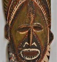 Vintage Papua New Guinea wood carved wall mask with bird mask and food hooks - 65cm - Sold for $50 - 2018