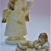 2 x vintage porcelain incl Lladro 'Sleeping Child' and Goebel 'Lisa Larson' angel candle holder - Sold for $35 - 2018
