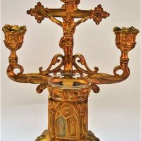Brass Catholic crucifix candelabra with font - Sold for $118 - 2018
