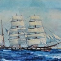 Framed Australian School Watercolour - THE TALL SHIP - Signed lower right but illegible - 43x58cm - Sold for $37 - 2018