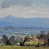 Framed RAMON HORSFIELD ( 1930 - ) Oil Painting - LILYDALE FROM MOOROOLBARK - Signed lower left, Further signed & tiotled Verso - 14x285cm - Sold for $87 - 2018