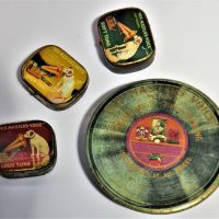Group lot - 1920s HMV record cleaner and gramophone tins - Sold for $56 - 2018