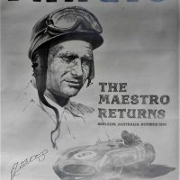 1986 Hand signed Limited edition of 100 Poster by Jaun-Manuel Fangio  with Letter From Mercedes Benz managing director to Author and Rally Car Driver  - Sold for $205 - 2018