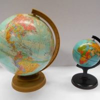 2 x Terrestrial globes Small tin Globe and Replogle World Scholar 10 globe - Sold for $35 - 2018