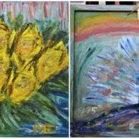 Large Framed MAX ENKHARDT ( 1928 - 1979 ) Oil Painting - 12 YELLOW ROSES - Signed w Initials Lower right, dated 1975, lower left - original HM PRISON  - Sold for $50 - 2018