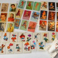 Small group lot - approx 41 mostly vintage swap cards inc, Pin Up Girls, movie stars, Smurfs and card board face masks - Sold for $56 - 2018