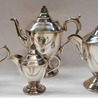 1930s Art Deco Sir John Bennett 4 piece Tea set with Coffee and Teapot Creamer and sugar - Sold for $56 - 2019