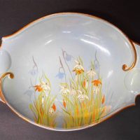 1930s Carlton Ware pale blue Snow Drops floral oval dish with gilded highlights - approx 30cm - Sold for $27 - 2019