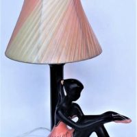 1950s black Barsony lamp - seated Ballerina wearing pink - with shade - Sold for $273 - 2019