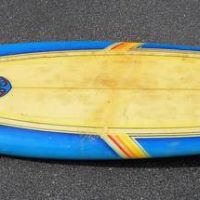 1980s Brothers Neilson 5'11 swallowtail thruster surfboard with single flyer shaped by Mark Loveridge - Sold for $205 - 2019