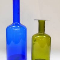 2 x c1970s ART GLASS Vases - both Bottle shaped incl Green HOLMEGAARD Gulvase - Sold for $75 - 2019