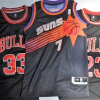 3 x Official NBA Basketball Jerseys - CHICAGO BULLS Michael Jordan & Scottie Pippen + Phoenix Suns K JOHNSON - various sizes - Sold for $31 - 2019