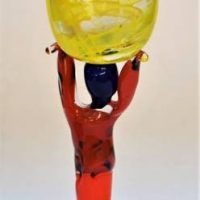 Anthony Genet (NZ) 'People' art glass goblet - red, yellow, navy -  Flame Daisy glass design - approx h 27cms - Sold for $56 - 2019
