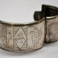 Early 1900's SILVER Egyptian Revival style ladies wide bangle with images of bird and palm trees, etc - Sold for $56 - 2019