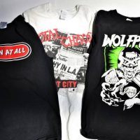 Group lot assorted punk band  gig muscle and t-shirts incl No Fun At All, Total Chaos and Wolfpack, - Sold for $31 - 2019