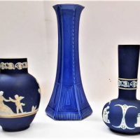 Group of Pottery including 6 sided vase and 2 Adams Jasperware vases - Sold for $37 - 2019